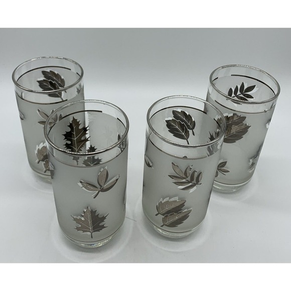 VINTAGE MCM LIBBEY FROSTED SILVER Foliage GLASSES 12 Oz SET OF 4 EUC - Picture 2 of 7
